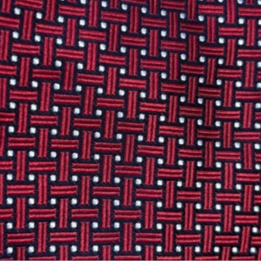 Tasso Elba Red, Navy Blue amd Whie Geometric Print Silk Necktie - Picture 7 of 9